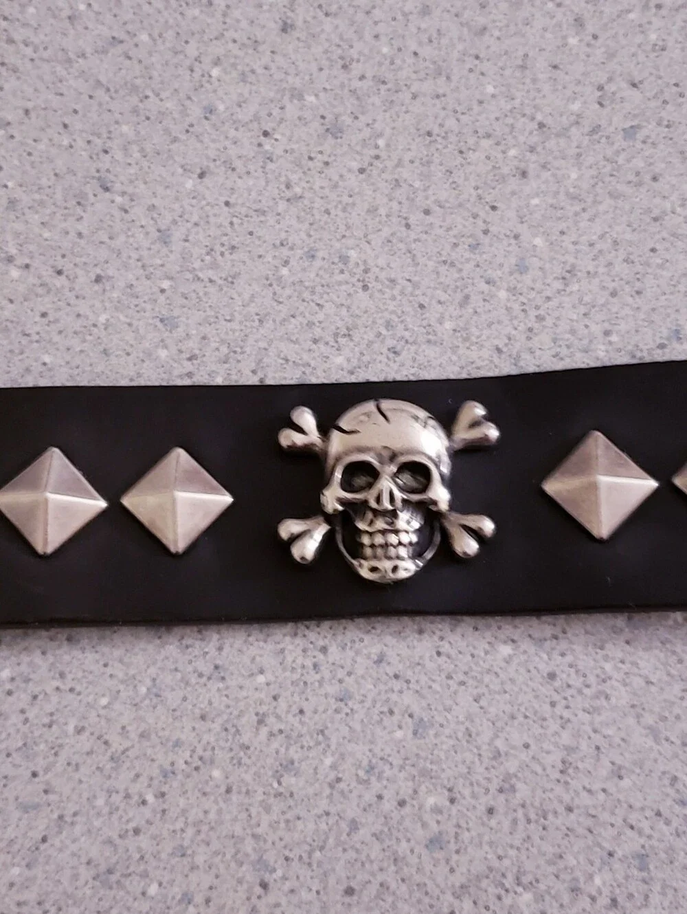 Sterling Skull Leather Wrist Cuff Bracelet